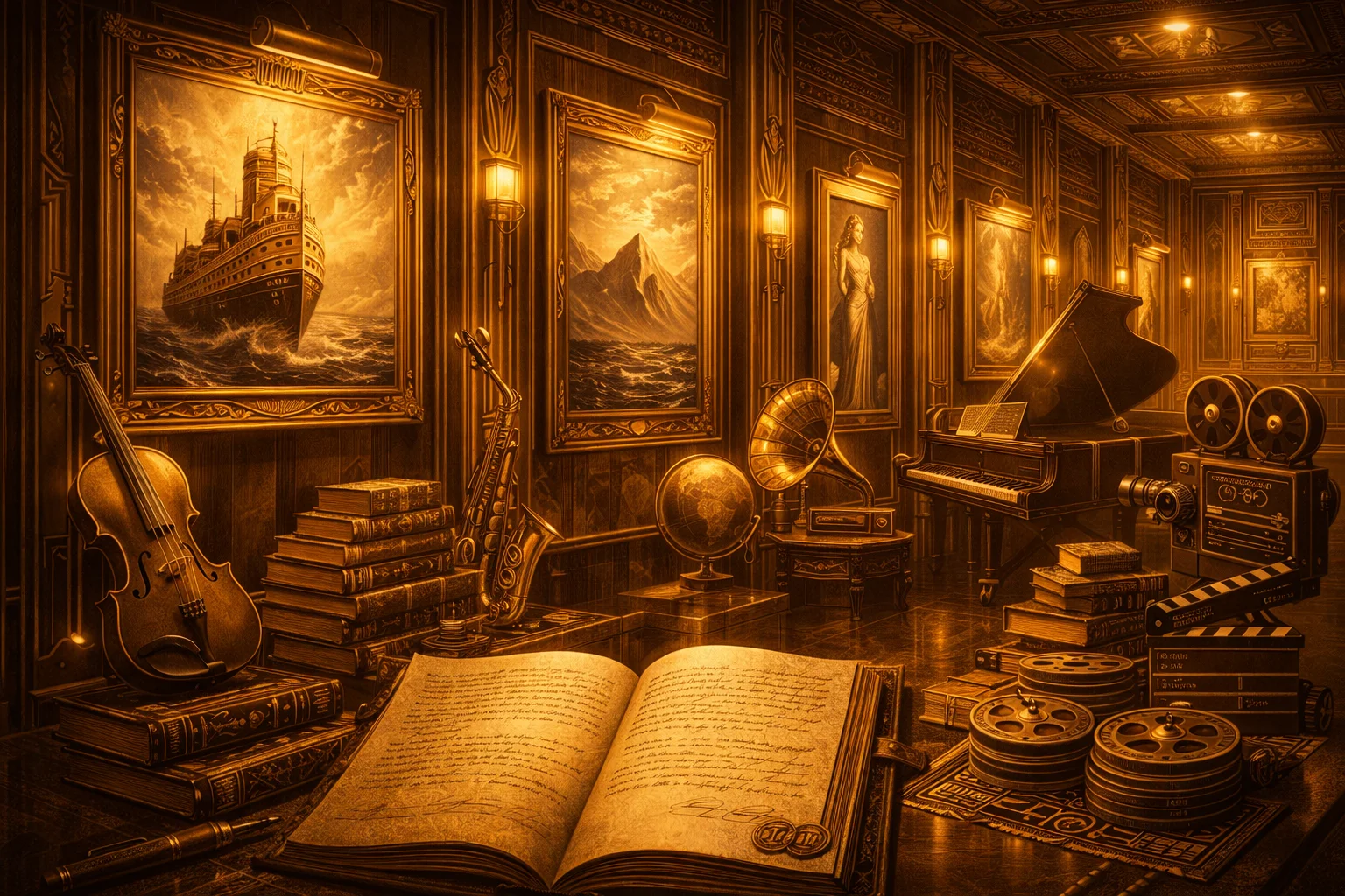 Art deco illustration of creative works